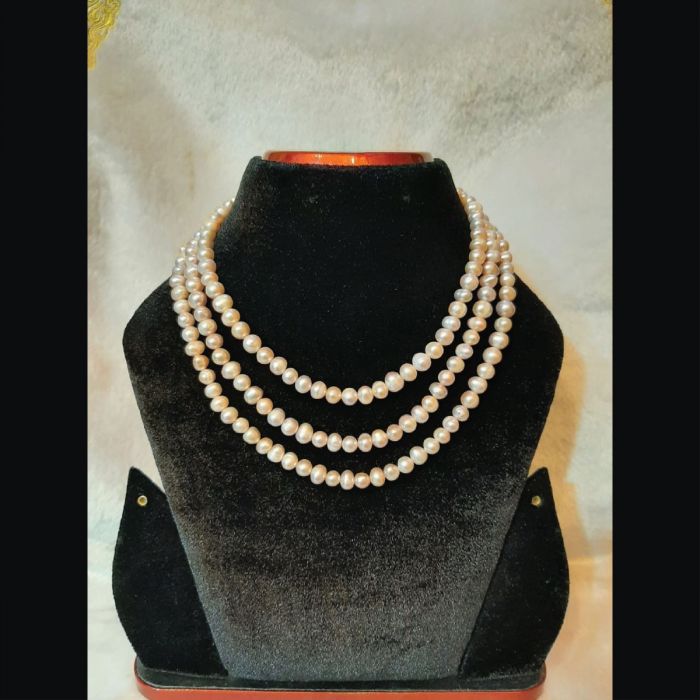 Three Layer Freshwater round Pearl Necklace